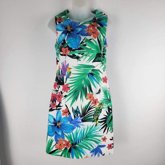 Etcetera Tropical Sleeveless Sheath Dress Back Zip Floral Lined Size 2 - Picture 2 of 6